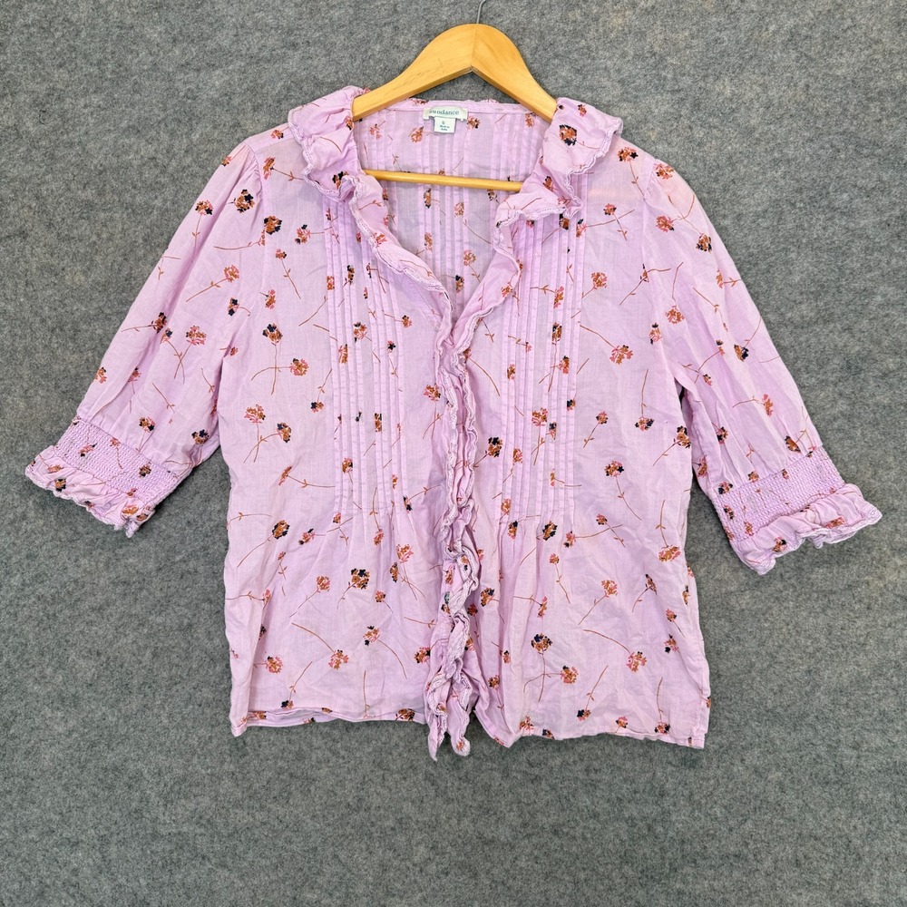 Sundance Beatrice Ruffle Blouse Womens‎ Small Lavender Purple Floral Button Top